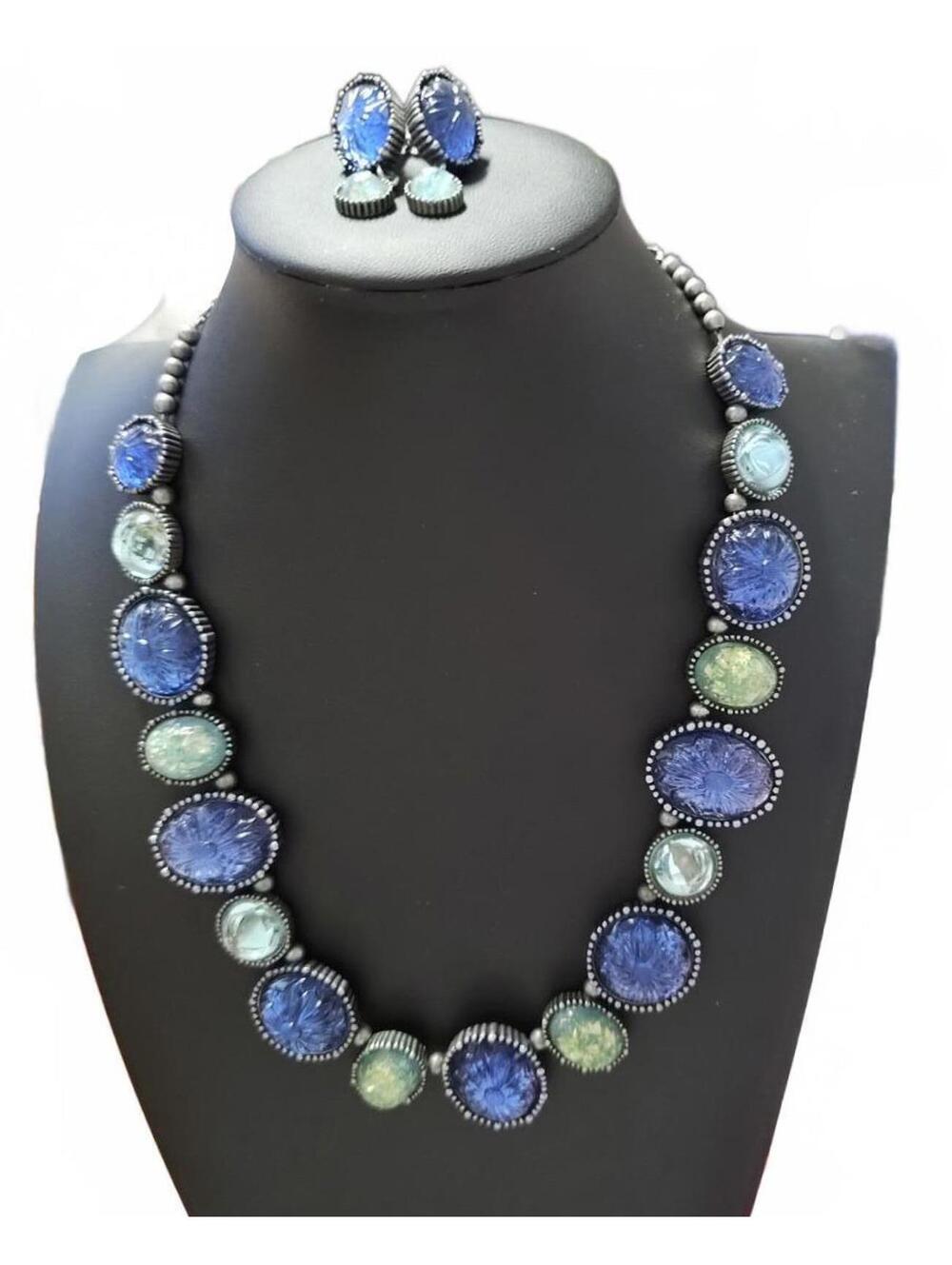 Vintage Avon NR Blue Lucite with Faux opal Lucite - Necklace & Earrings Set